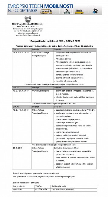 Evropski teden mobilnosti 2019 – GREMO PEŠ! - program